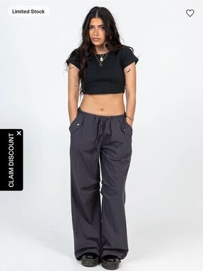 Princess Polly Black Snow Parachute Pants Slate Petite